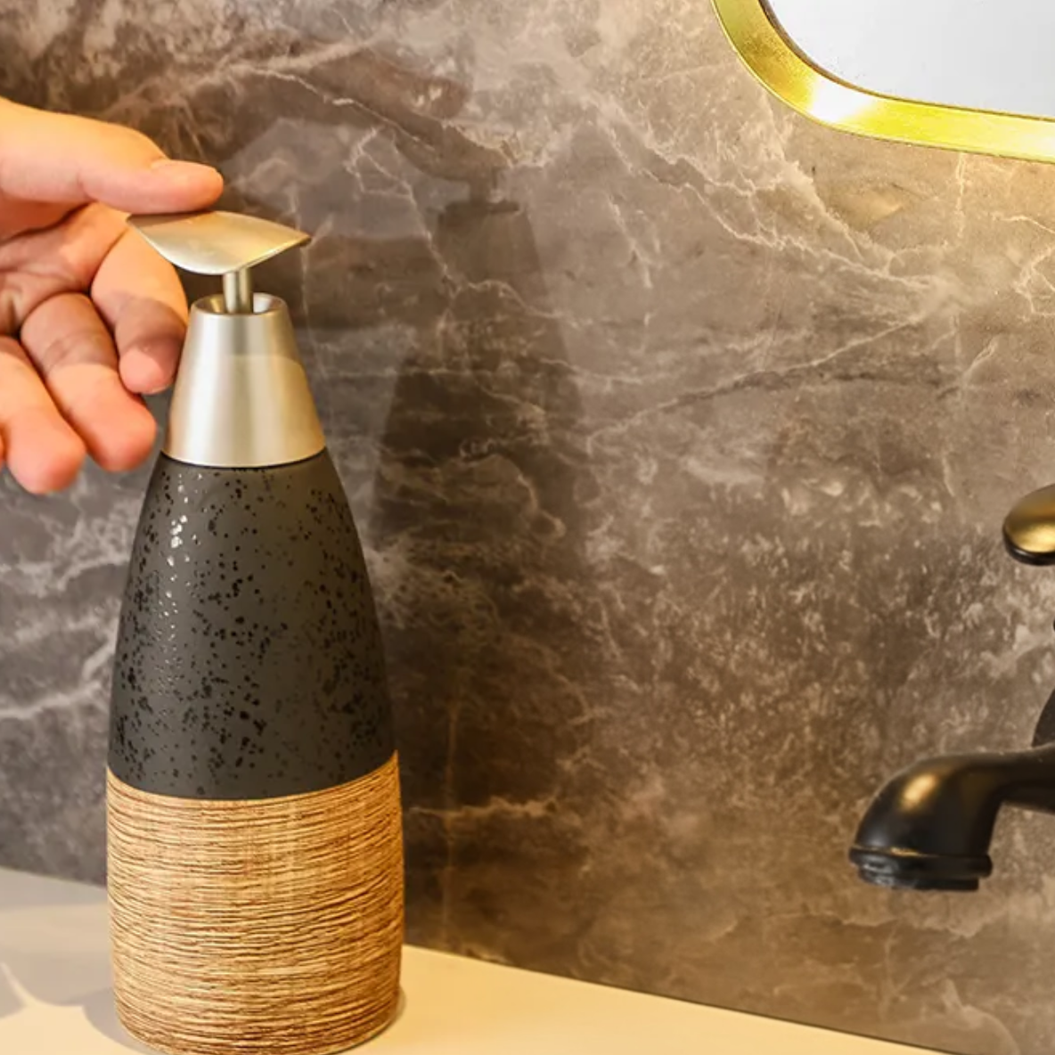 CERAMIC SOAP DISPENSER WITH STAINLESS LID