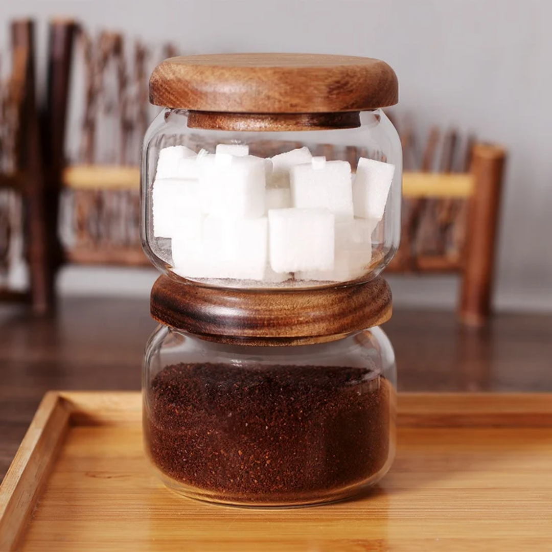 250 MLGLASS SPICE JAR WITH ACACIA WOOD LID