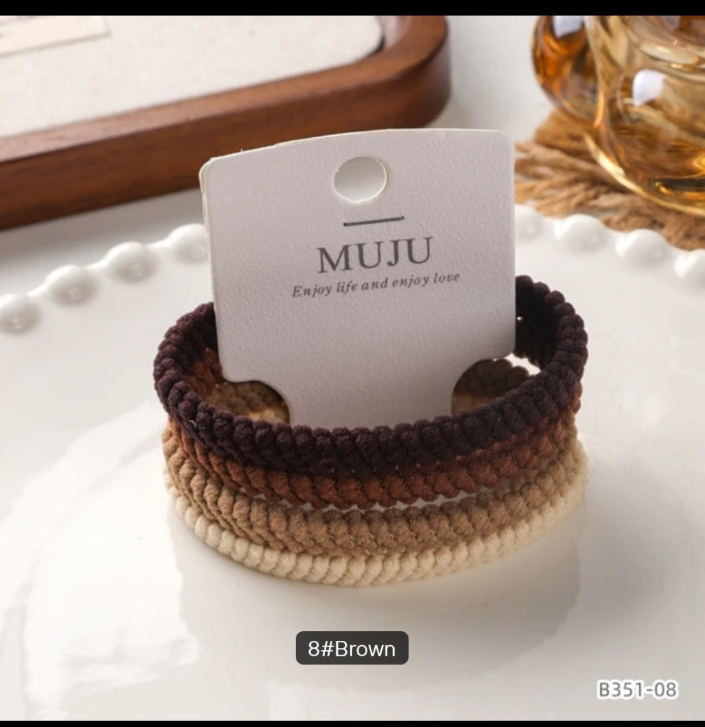 4 Pieces Coffee Color Hair Ties Thickened and Highly Elastic Hair Bands Barcode Hair Accessories