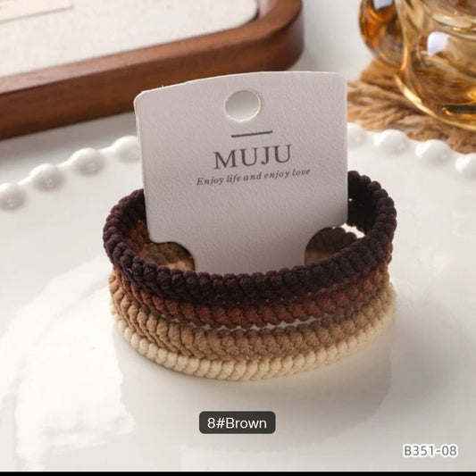 4 Pieces Coffee Color Hair Ties Thickened and Highly Elastic Hair Bands Barcode Hair Accessories
