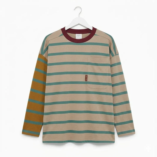 Zara Boy's Tan Colorblock Striped Long Sleeve Pocket Blouse|Zara in Lebanon