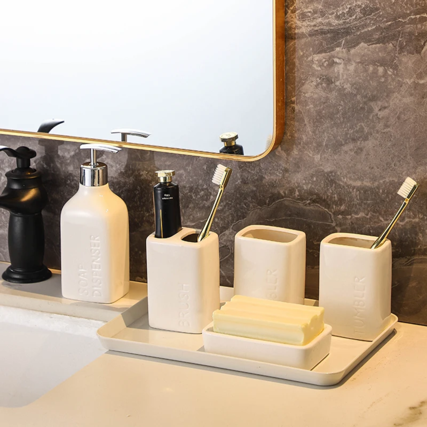 CERAMIC SOAP DISPENSER SET OF 5 PCS WHITE