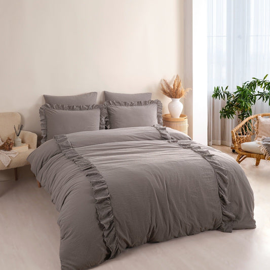 Romantica Double Embroidered Duvet Cover Set - Smoke
