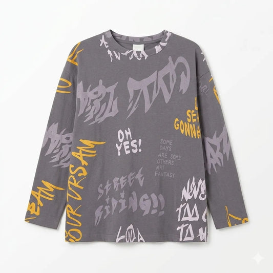 Zara Boy's Purple Graffiti Style Graphics Long Sleeve Blouse|Zara in Lebanon