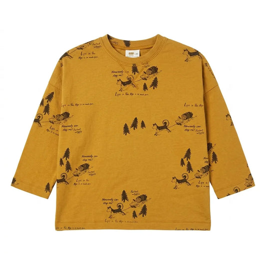 Zara Boy's Mustard Brown Alpine Sledding Graphic Long Sleeve Blouse|Zara in Lebanon