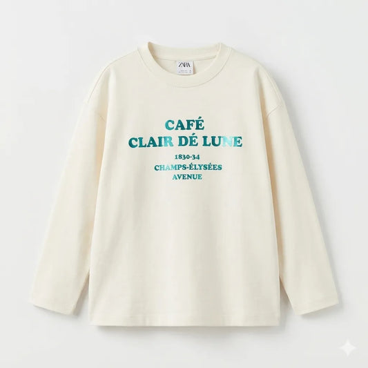 Zara Girl's White Chest Graphic Crew Neck Long Sleeve Blouse|Zara in Lebanon