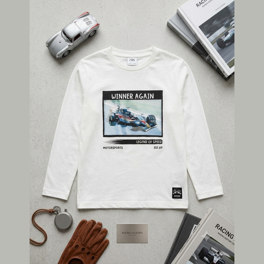 Zara Boy's White Motorsports Long Sleeve Blouse | Zara In Lebanon