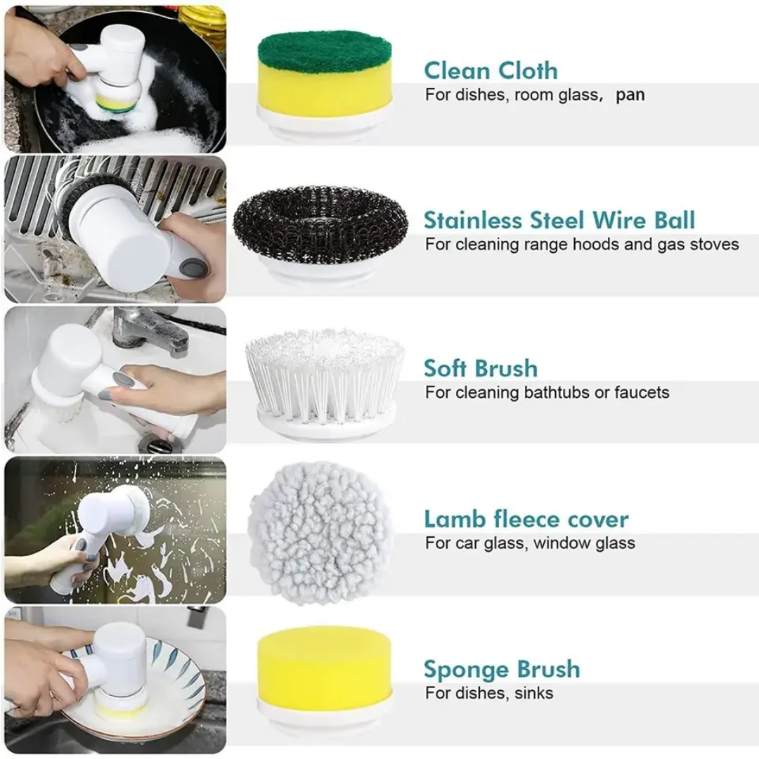 RECHARGEABLE CLEANING BRUSH WITH 5 HEADS