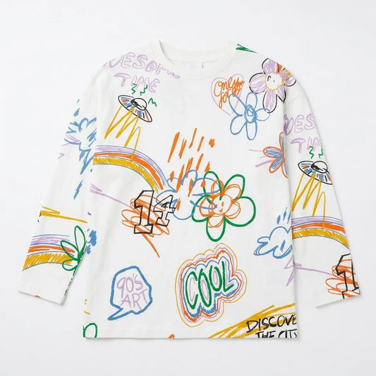 Zara Girl's White Multi Printed Long Sleeve Blouse|Zara in Lebanon