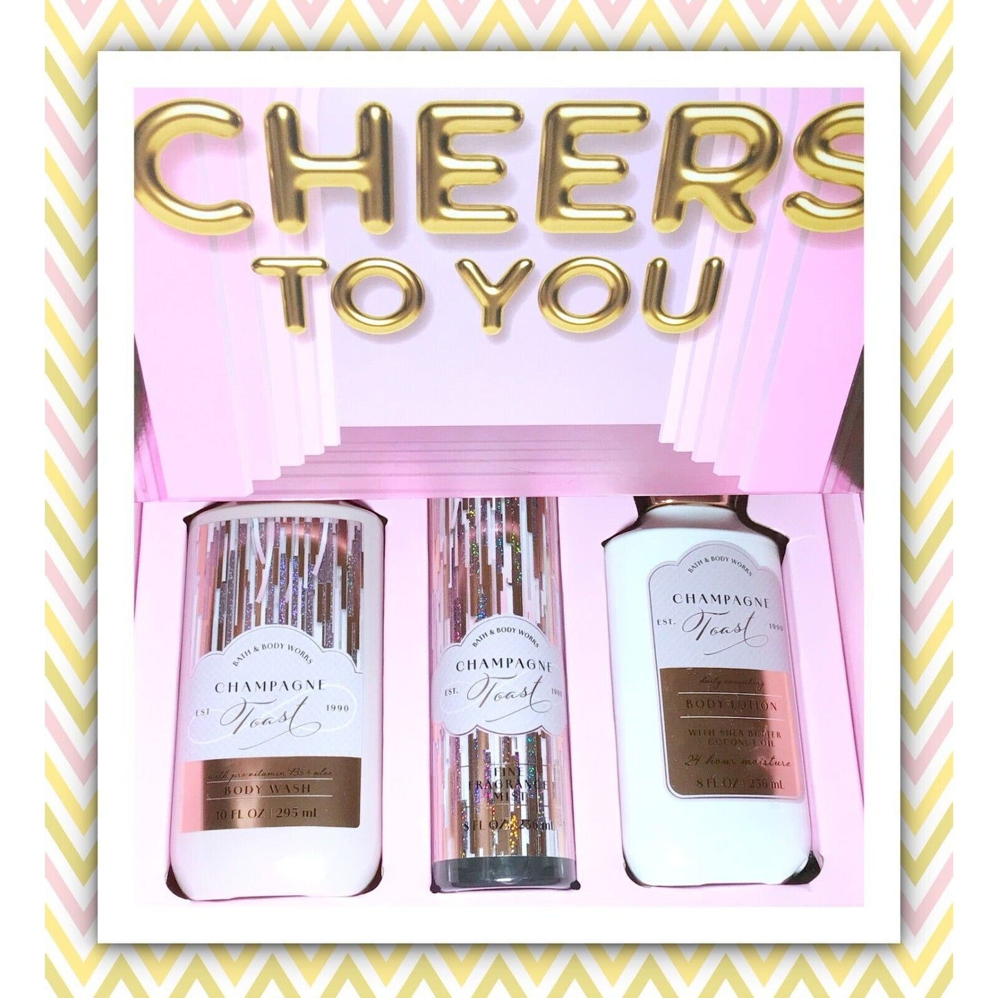 BATH & BODY WORKS CHAMPAGNE TOAST SET OF 3 PCS ( MIST , BODY LOTION,& SHOWER GEL)