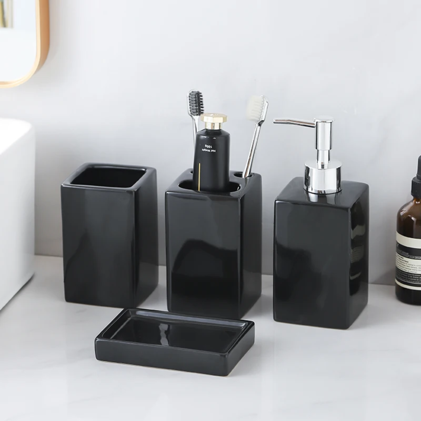 CERAMIC BATHROOM SET OF 4 PCS BLACK