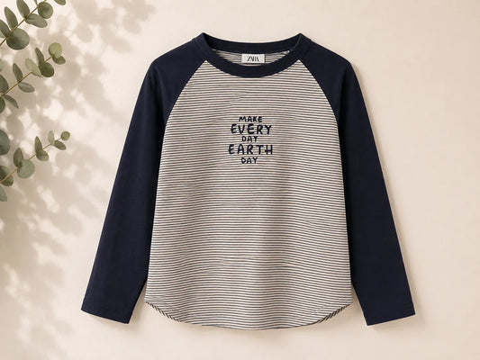 Zara Boy's Stone & Navy Striped Long Sleeve Blouse | Zara In Lebanon