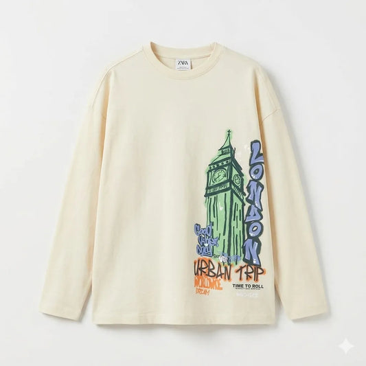 Zara Boy's Cream London Urban Trip Graphic Youth Long Sleeve Blouse|Zara in Lebanon