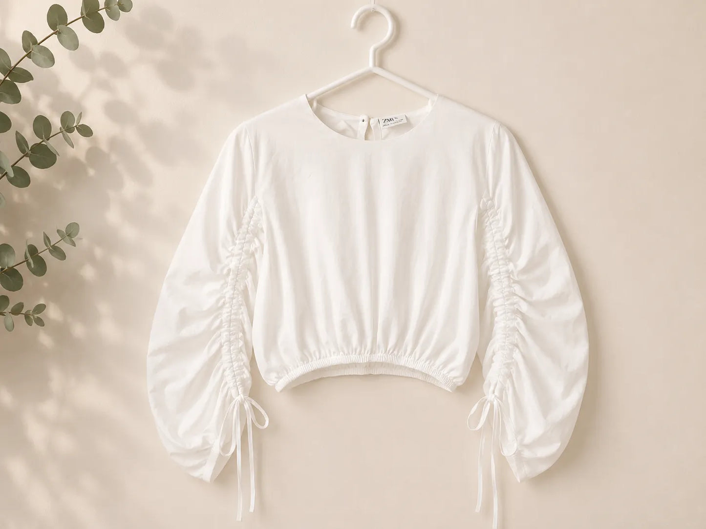 Zara Girl's White Gathered Sleeves Cropped Blouse | Zara In Lebanon