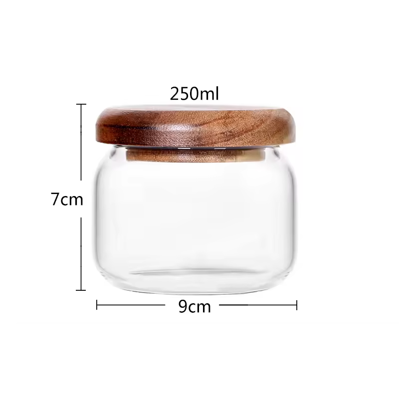 250 MLGLASS SPICE JAR WITH ACACIA WOOD LID