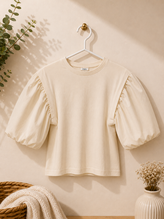 Zara Girl's Cream Short Puff Sleeves Blouse | Zara In Lebanon