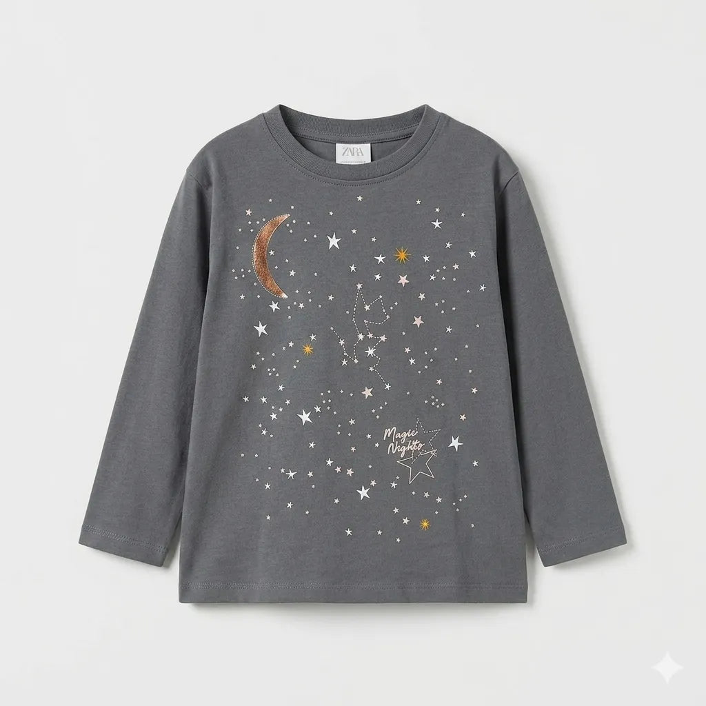 Zara Girl's Gray Magic Nights Stars Graphic Long Sleeve Blouse|Zara in Lebanon