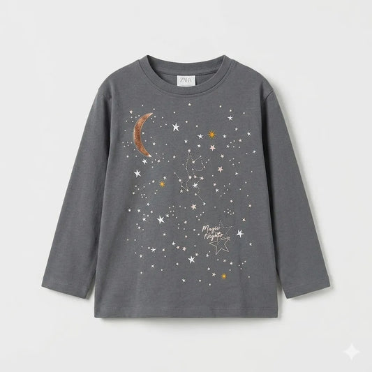 Zara Girl's Gray Magic Nights Stars Graphic Long Sleeve Blouse|Zara in Lebanon