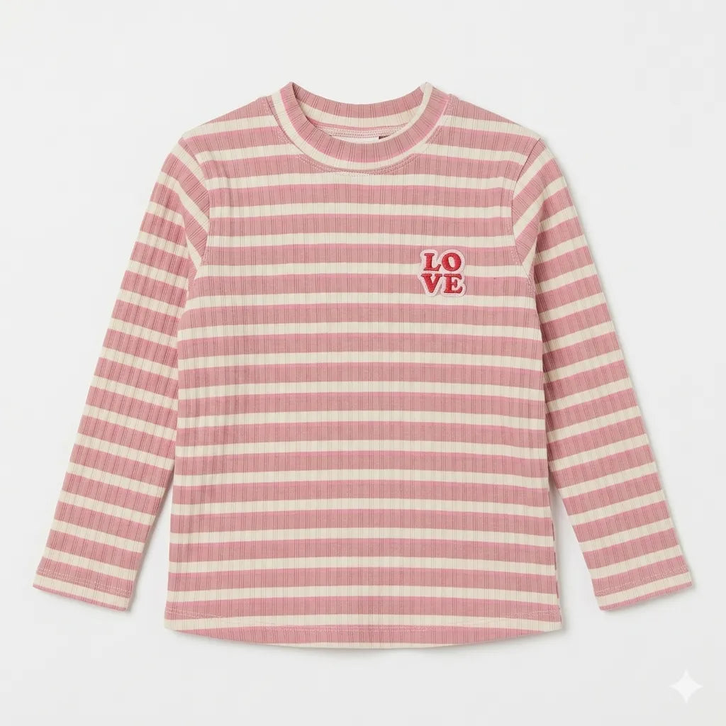 Zara Girl's Pink & White Striped Print Ribbed Long Sleeve Blouse|Zara in Lebanon