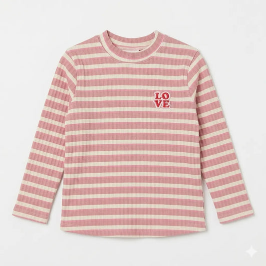 Zara Girl's Pink & White Striped Print Ribbed Long Sleeve Blouse|Zara in Lebanon