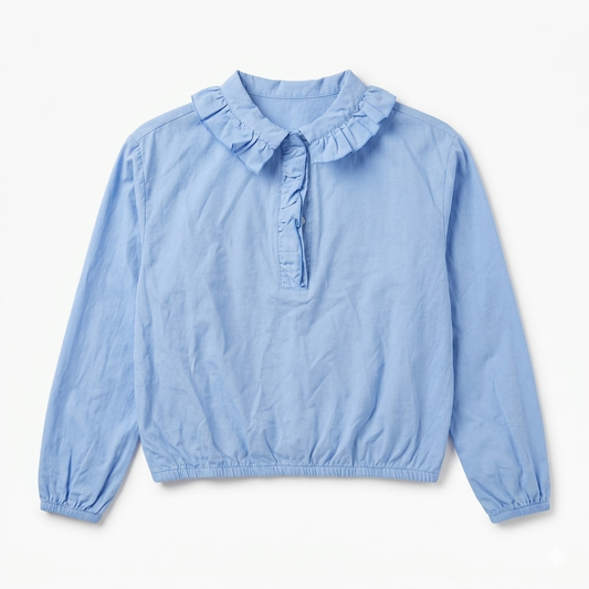 Zara Girl's Light Blue Ruffle Collar Long Sleeve Blouse|Zara in Lebanon