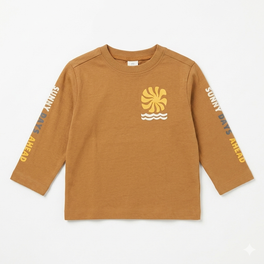 Zara Boy's Tan Chest Print Crew Neck Long Sleeve Blouse|Zara in Lebanon