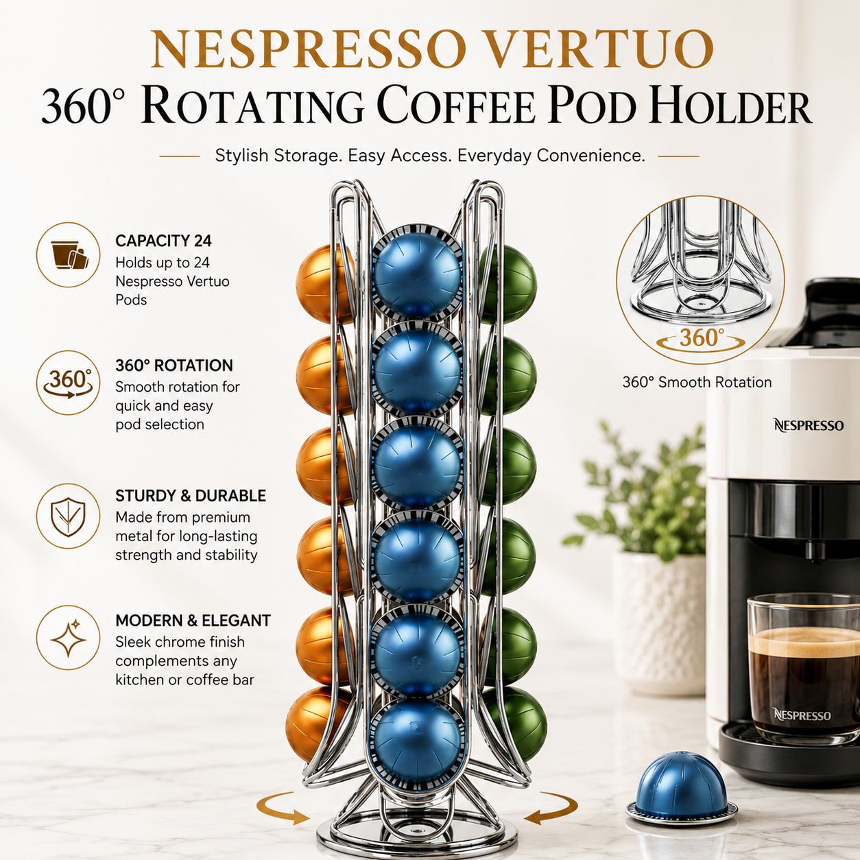 NESPRESS VERTUO CAPSULES ORGANIZER STAND 360 DEGREE 24 PCS