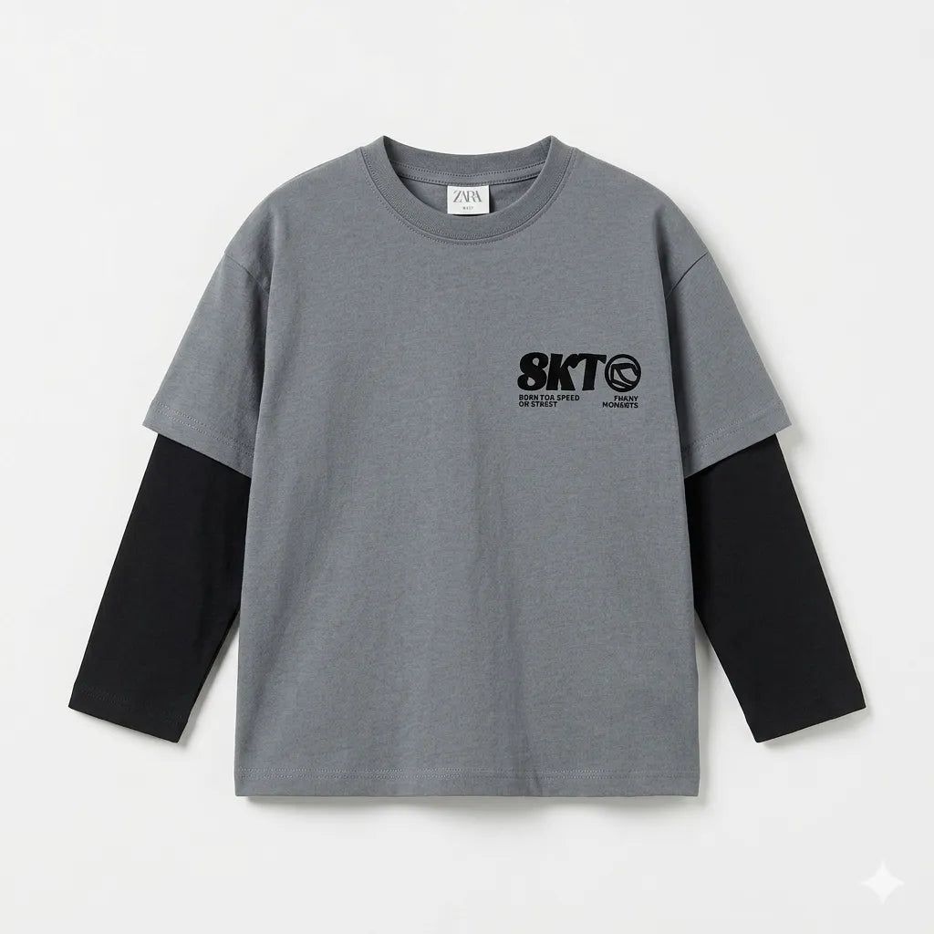 Zara Boy's Gray Layered Look Silhoutte Long Sleeve Blouse|Zara in Lebanon