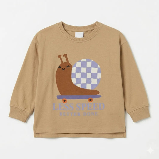 Zara Girl's Tan Snail On Skateboard Print Long Sleeve Blouse|Zara in Lebanon