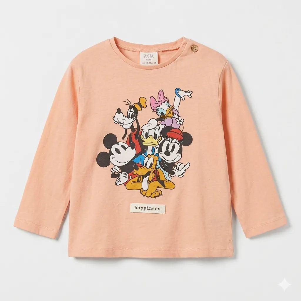 Zara Girl's Peach Disney Characters Graphic Crew Neck Blouse|Zara in Lebanon