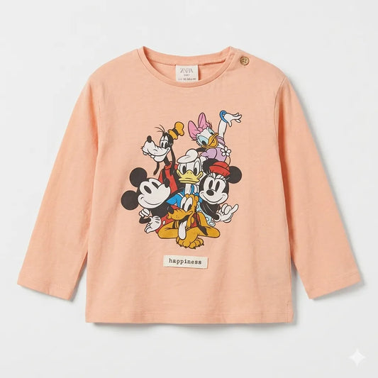 Zara Girl's Peach Disney Characters Graphic Crew Neck Blouse|Zara in Lebanon