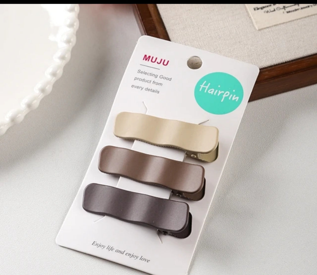 3pcs High-End Korean-Style Metal Hairpins New Design Card Form Simple Milk Tea Coffee Color Hair Accessory