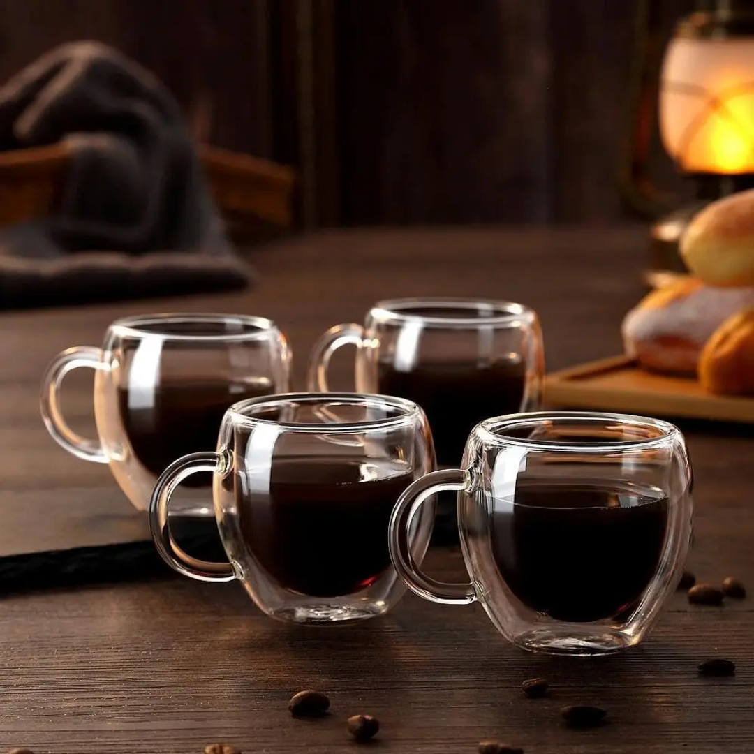 DOUBLE WALL GLASS ESPRESSO MUG 80 ML WITH HANDLE