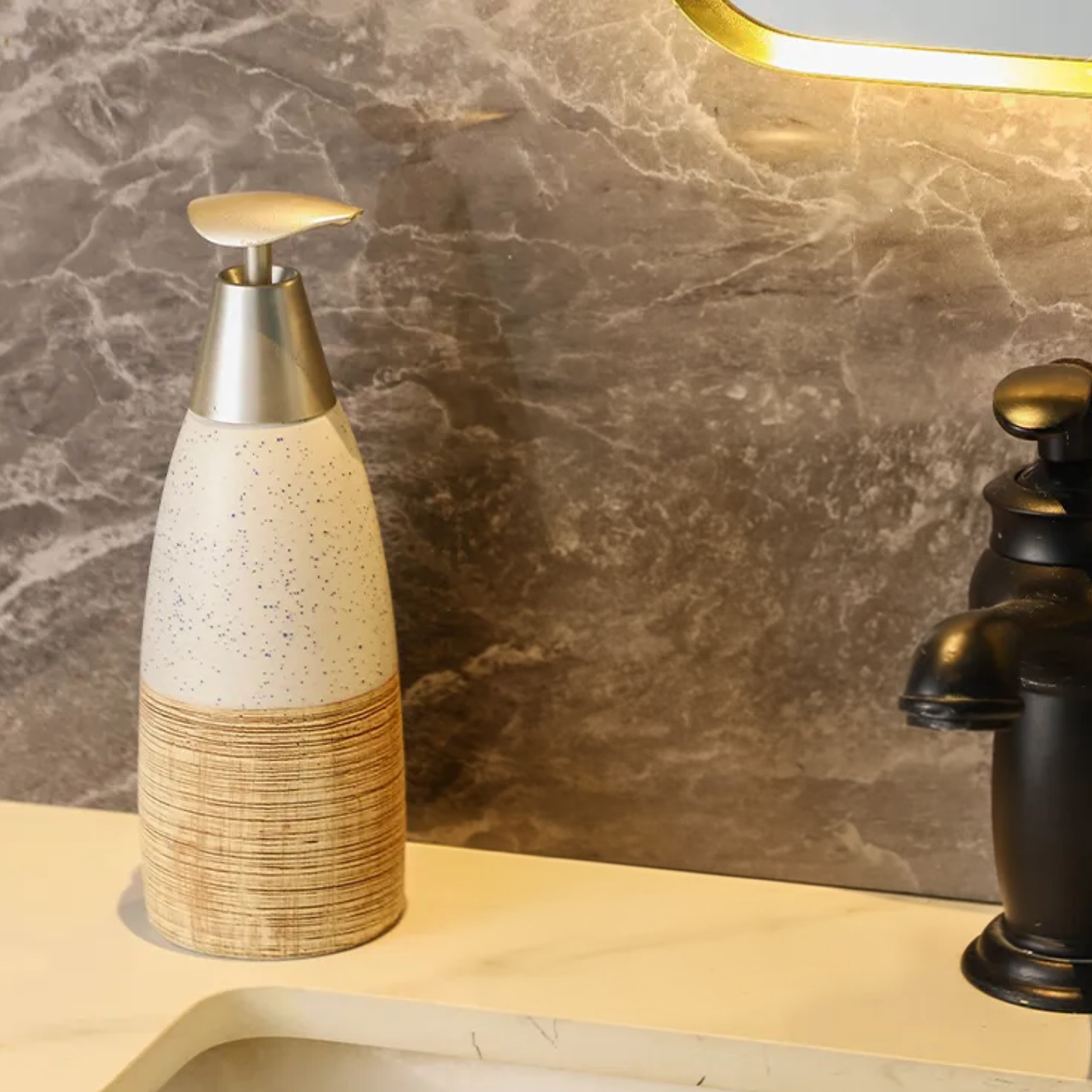 CERAMIC SOAP DISPENSER WITH STAINLESS LID