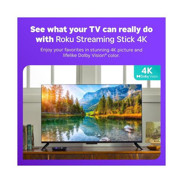 Roku Streaming Stick 4K - HDR & Dolby Vision Roku Streaming Device for TV with Voice Remote & Long-Range Wi-Fi - Free & Live TV