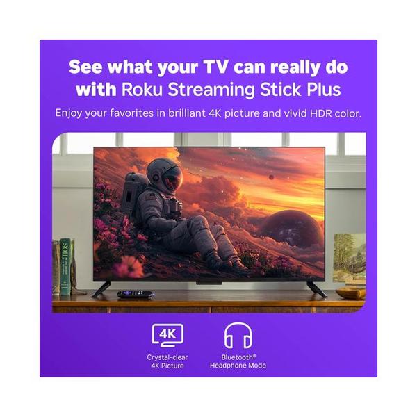 Roku Streaming Stick Plus 2025 - 4K & HDR Roku Streaming Device for TV with Voice Remote - Free & Live TV