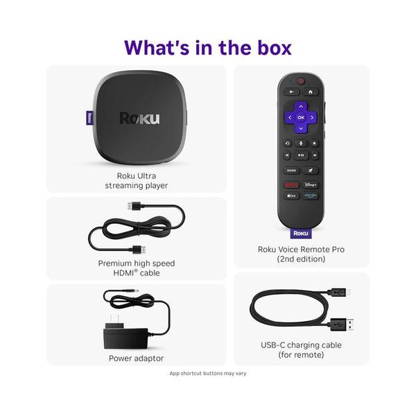 Roku Ultra - Ultimate Streaming Player - 4K Streaming Device for TV with HDR10+, Dolby Vision & Atmos - Bluetooth & Wi-Fi 6- Rechargeable Voice Remote Pro with Backlit Buttons - Free & Live TV