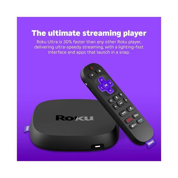 Roku Ultra - Ultimate Streaming Player - 4K Streaming Device for TV with HDR10+, Dolby Vision & Atmos - Bluetooth & Wi-Fi 6- Rechargeable Voice Remote Pro with Backlit Buttons - Free & Live TV