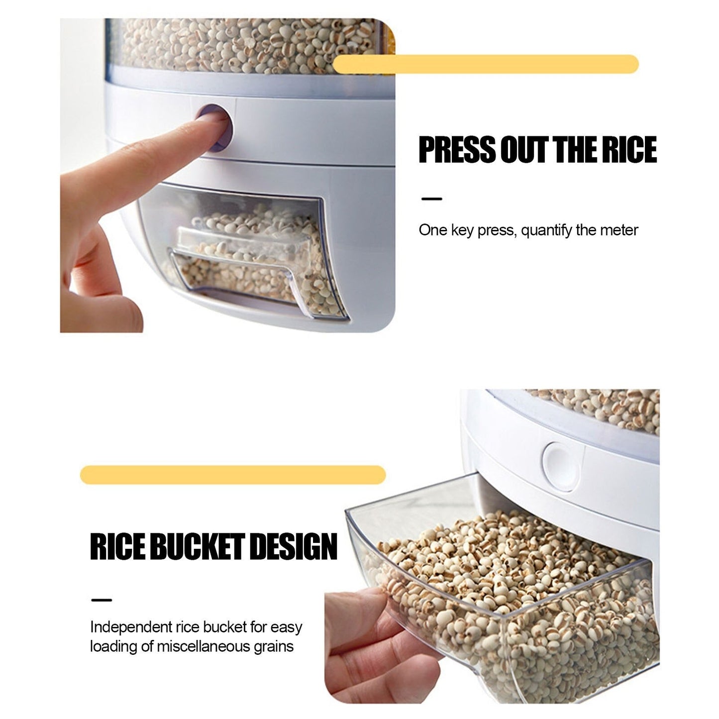 Big Size 29 cm Rotating Rice Dispenser 6 Grid Sealed Rice Storage Box Grain Storage Bucket Dry Food Storage Jar Kitchen Storage Organizer