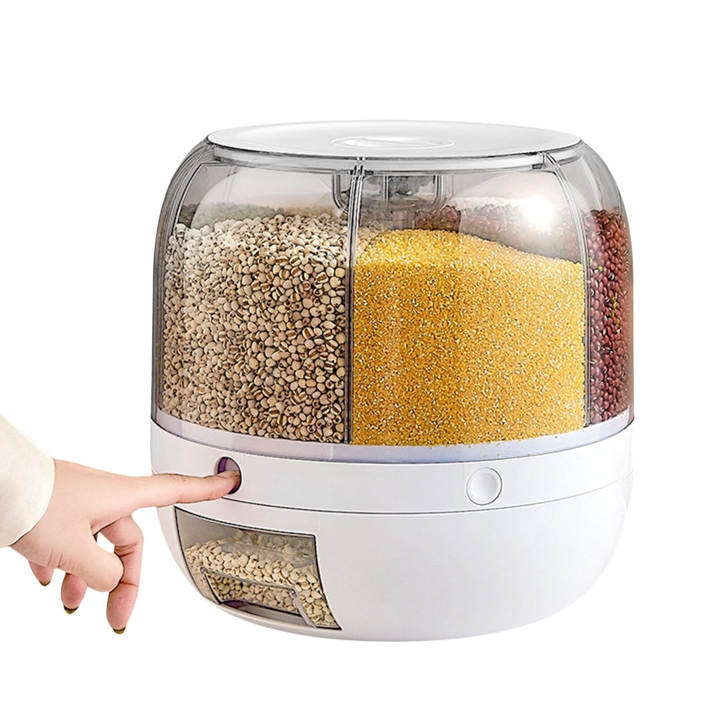 Big Size 29 cm Rotating Rice Dispenser 6 Grid Sealed Rice Storage Box Grain Storage Bucket Dry Food Storage Jar Kitchen Storage Organizer