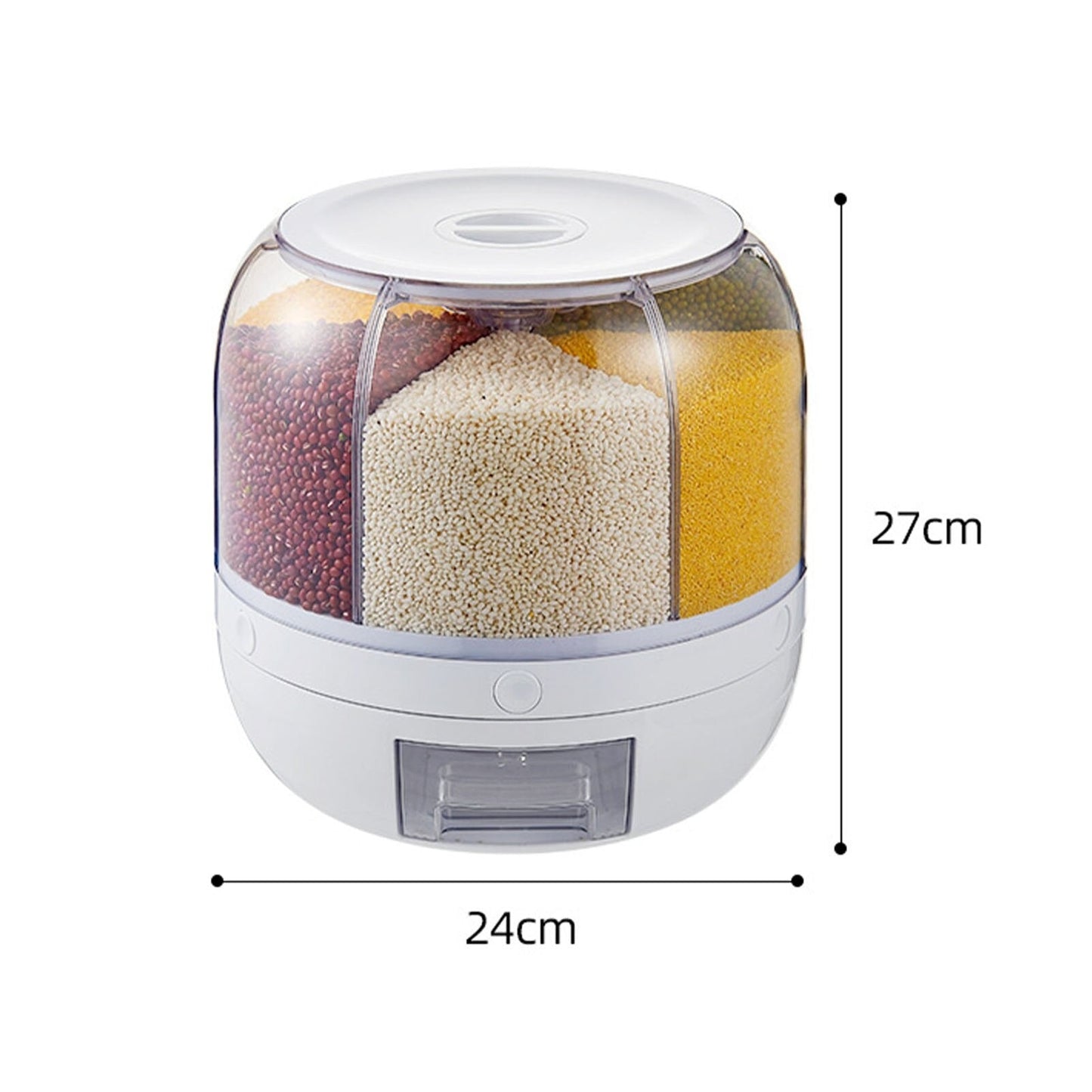Big Size 29 cm Rotating Rice Dispenser 6 Grid Sealed Rice Storage Box Grain Storage Bucket Dry Food Storage Jar Kitchen Storage Organizer