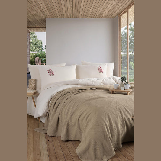 Royal Crest Double Duvet Cover Set - Dark Beige