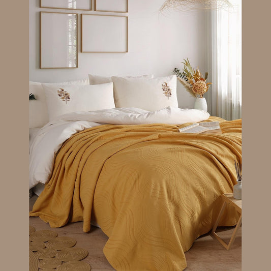 Royal Crest Double Duvet Cover Set -  Mustard