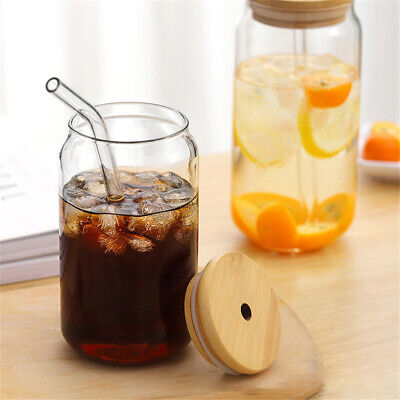 Borosilicate Glass Cups with Lid & Straw أكواب زجاج بوروسيليكات مع غطاء وقشة