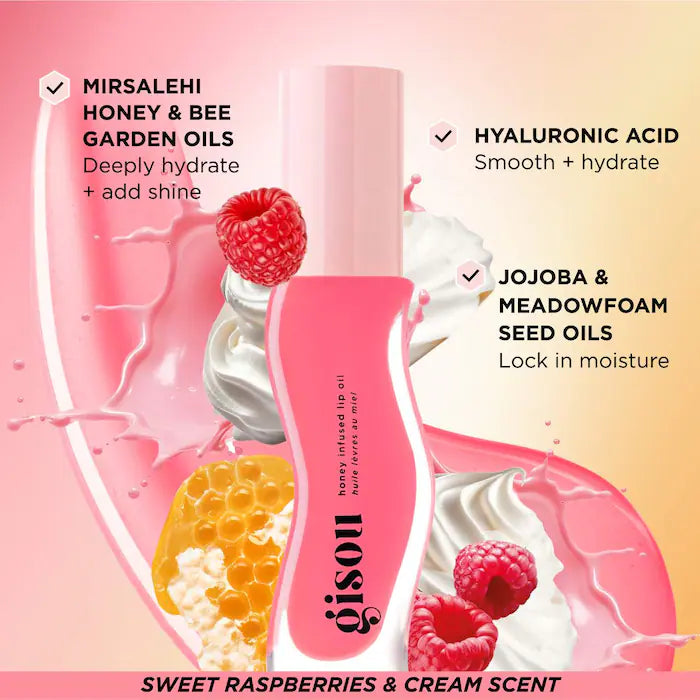 Gisou  Honey Infused Hydrating Lip Oil-Raspberry Swirl - Sheer Cool Pink