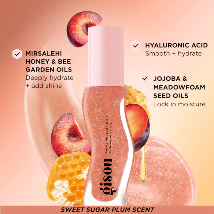 Gisou  Honey Infused Hydrating Lip Oil- Glazed Plum - Sheer Nude Shimmer