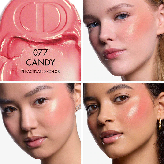 DIOR  Rosy Glow Blush Stick Color: 077 Candy - a pearlescent bubblegum pink