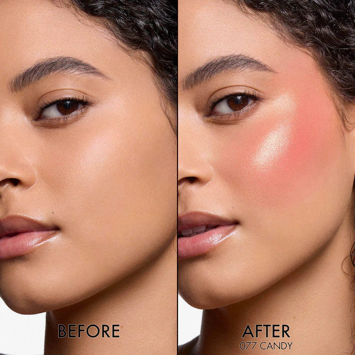 DIOR  Rosy Glow Blush Stick Color: 077 Candy - a pearlescent bubblegum pink