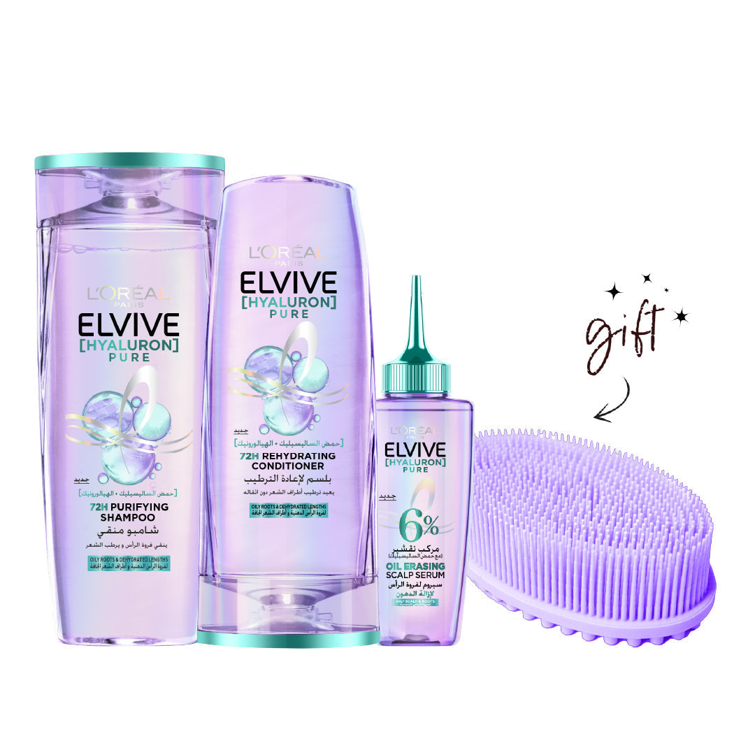 L'Oreal Paris Elvive Hyaluron Pure Full Range Bundle + Free Silicone Brush - Medaid International