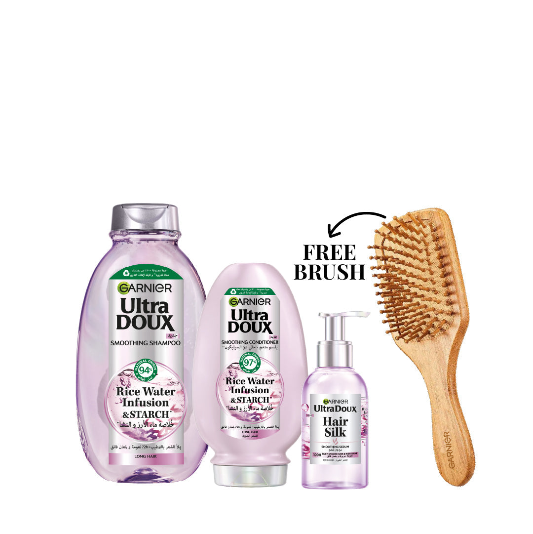 Garnier Ultra Doux Rice Water Essential Trio Bundle + Free Brush